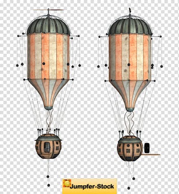 Fantasy Flying Machines , two orange-and-gray hot air balloons transparent background PNG clipart