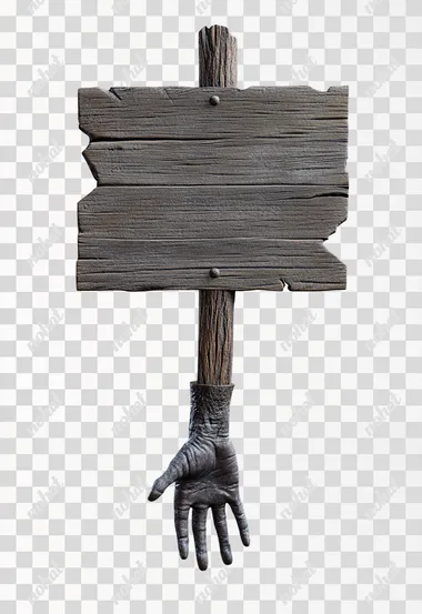 Fantasy Wooden Sign with Protruding Arm for Games