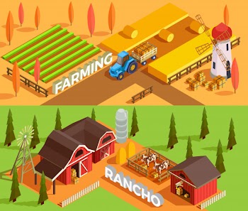 Farm isometric banners Free Vector