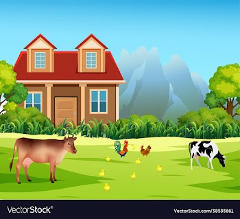 farm landscape in flat style with livestock