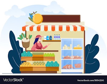 farm shops sell fruit and vegetables flat design