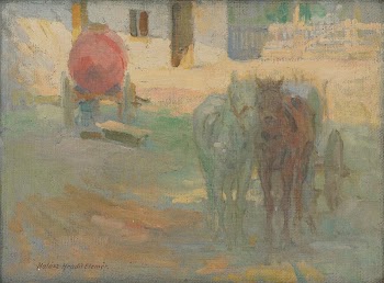 Farm yard with yoked horses | Free Photo - rawpixel
