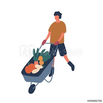 Farmer transporting vegetables flat vector illustration