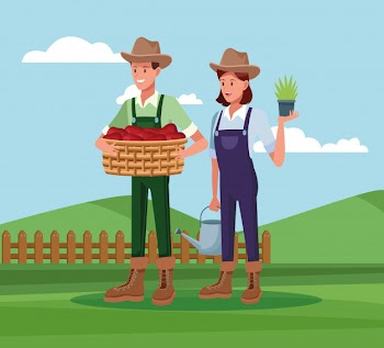 Farmers working in farm cartoons Free Vector