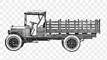 Farming truck drawing clipart, vintage | Free PNG - rawpixel