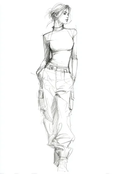 Fashion Design Sketch of Modern Women's Streetwear Fashion Design Sketch of Modern Women's Streetwear