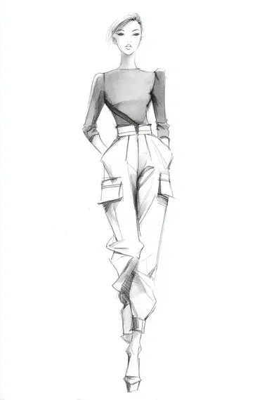 Fashion Design Sketch of Stylish Women's Outfit Fashion Design Sketch of Stylish Women's Outfit