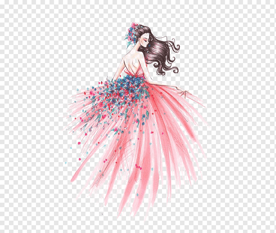 Fashion illustration Drawing Art Sketch, Fashion Girl, woman in pink dress painting illustration, watercolor Painting, fashion Girl, fashion png