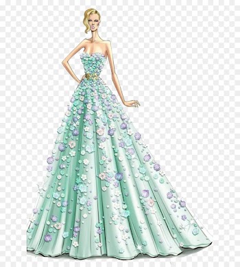 Fashion illustration Haute couture Designer Illustration - Beautiful hand-painted flowers dress 