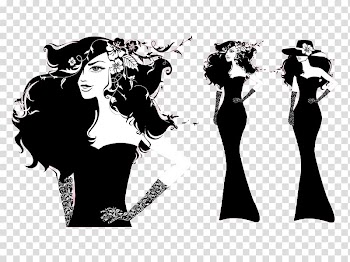 Fashion illustration Model Female, black and white model transparent background PNG clipart