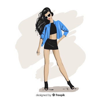 Fashion illustration with female model Free Vector