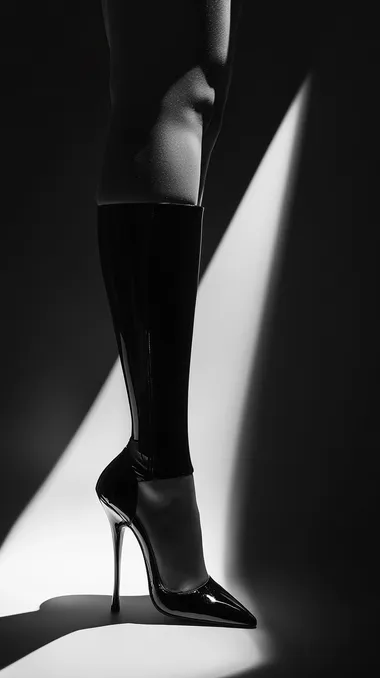 Fashion photography of a woman's legs in high heels with black stockings