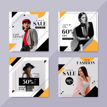 Fashion sale instagram posts with photo pack Free Vector