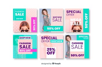 Fashion social media sales banners collection Free Vector