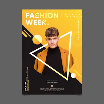 Fashion week poster with photo Free Vector