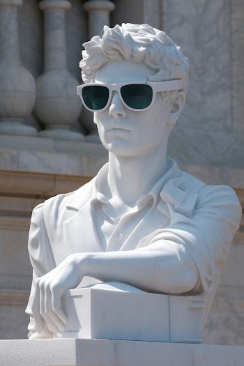 fashionable ancient statue with VR glasses