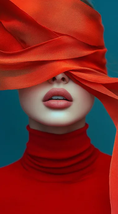 Fashionable woman from urban area wearing a red scarf and turtleneck Fashionable woman from urban area wearing a red scarf and turtleneck