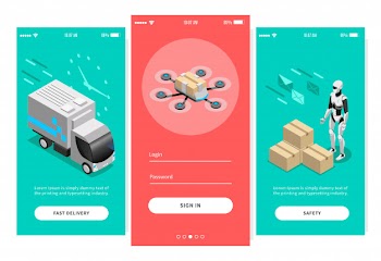 Fast delivery isometric banners for mobile app design offering different ways of post delivery  illustration Free Vector