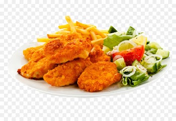 Fast food Chicken nugget French fries Fried chicken - Fried chicken, french fries with tomato and vegetables 