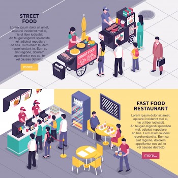 Fast food isometric banners Free Vector