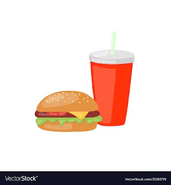 Fast food set big hamburger and soda icon vector image