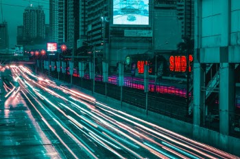 fast moving cars at night