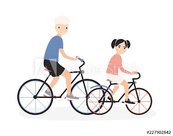 Father and daughter riding bicycles