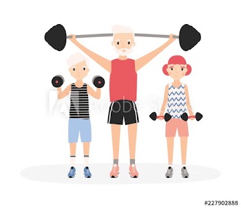 Father and kids performing strength workout together