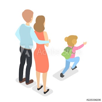 Father and mother looking at running daughter