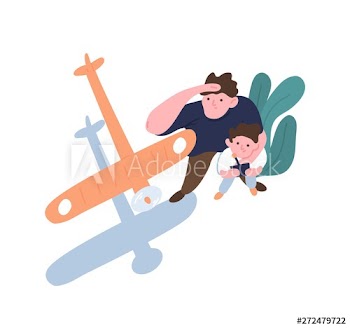 Father and son launch model aircraft