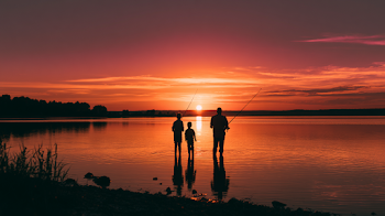 Father and Sons Fishing at Sunset