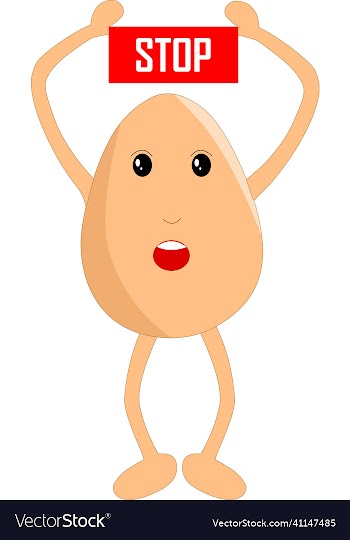 fearful egg caricature using stop sign