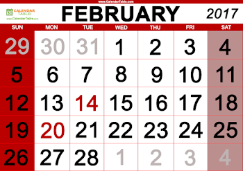 February 2017 Days of the Week and Calendar | Calendar Table