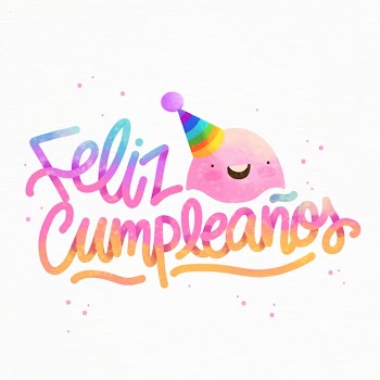 Feliz cumplea&ntilde;os lettering with party hat Free Vector