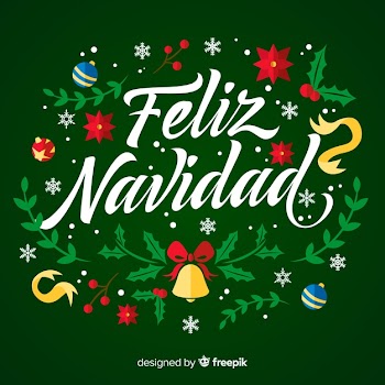 Feliz navidad lettering with ornaments Free Vector