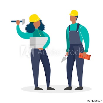 Female and male construction worker couple