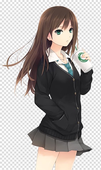 Female anime character holding white and green plastic cup, The Idolmaster Cinderella Girls Rin Shibuya Anime Kavaii, anime girl transparent background PNG clipart
