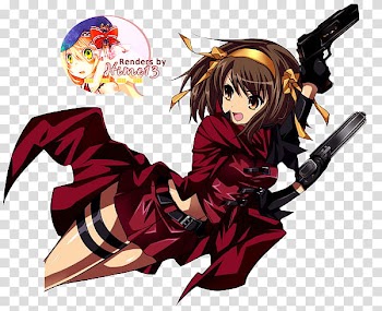 Female anime character with hand guns transparent background PNG clipart