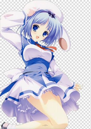Female blue hair anime character transparent background PNG clipart