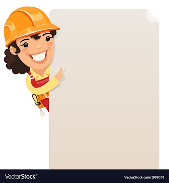  					Female builder looking at blank poster vector image														
