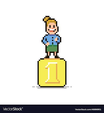 female cartoon character standing golden pedestal