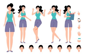 Female creation set with various views Free Vector