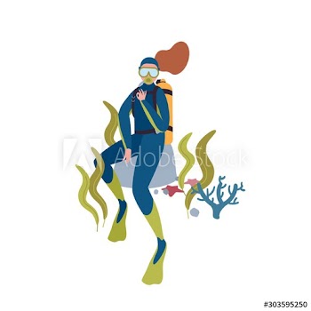 Female diver flat vector character illustration