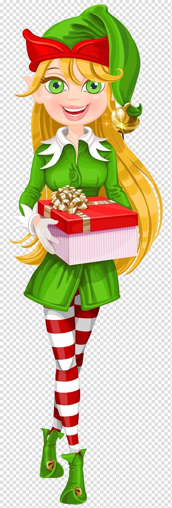 Female dwarf holding gift, The Elf on the Shelf Santa Claus Christmas elf , Christmas Elf transparent background PNG clipart