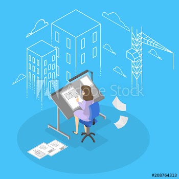 Female engineer and architecture