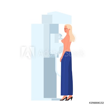 Female having a breast cancer diagnostic x-ray snapshot procedure