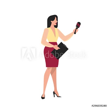 Female journalist holding a microphone