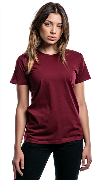 Female Model in Cardinal T-Shirt