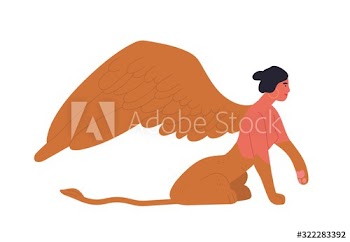 Female mythology fantastic creature sphinx vector flat illustration