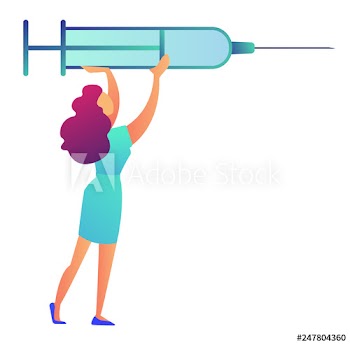Female nurse wearing uniform holds a syringe to do an injection vector illustration